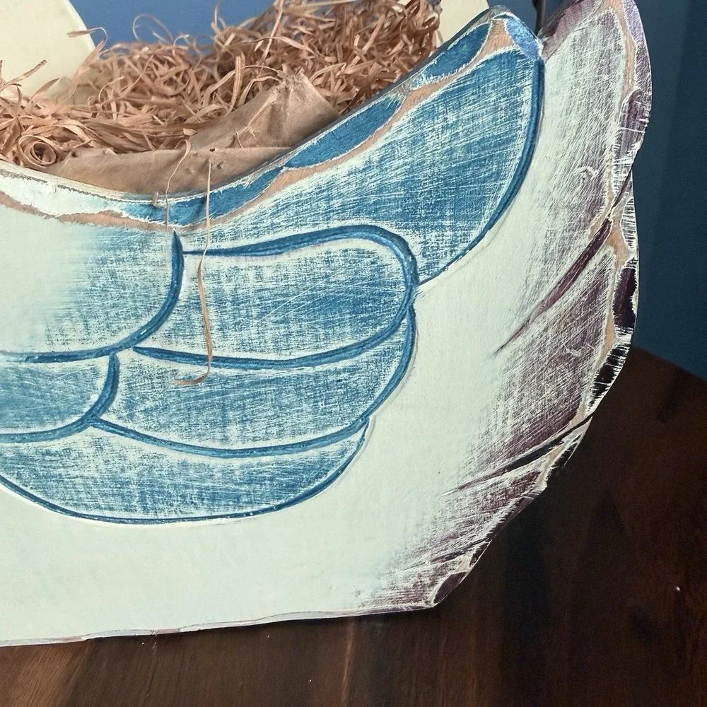 Vintage Hand Painted Wood Chicken Hen Basket Primitive Country Farmhouse Decor